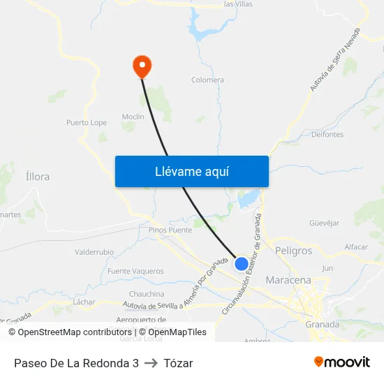 Paseo De La Redonda 3 to Tózar map