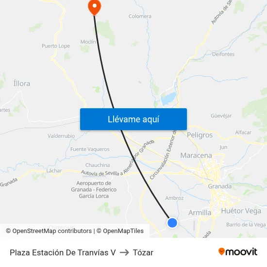 Plaza Estación De Tranvías V to Tózar map