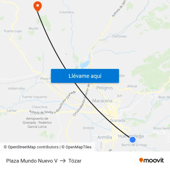 Plaza Mundo Nuevo V to Tózar map