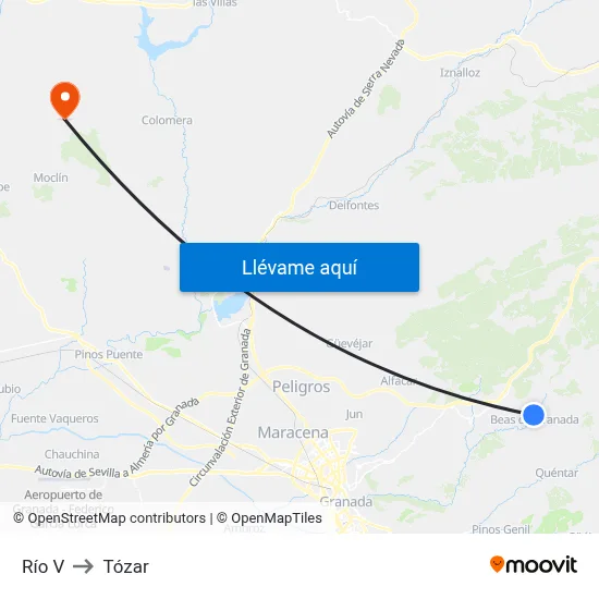 Río V to Tózar map