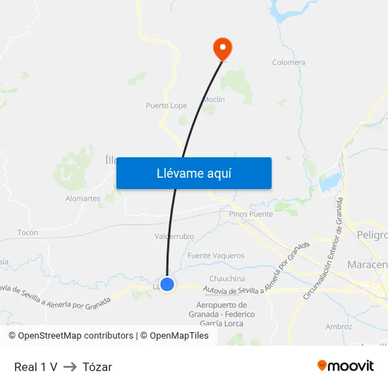 Real 1 V to Tózar map
