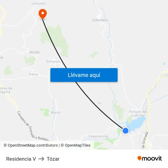 Residencia V to Tózar map