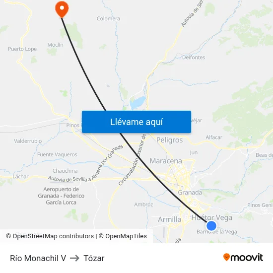 Río Monachil V to Tózar map