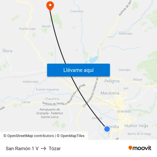 San Ramón 1 V to Tózar map