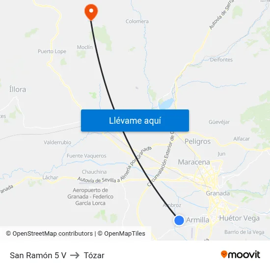 San Ramón 5 V to Tózar map