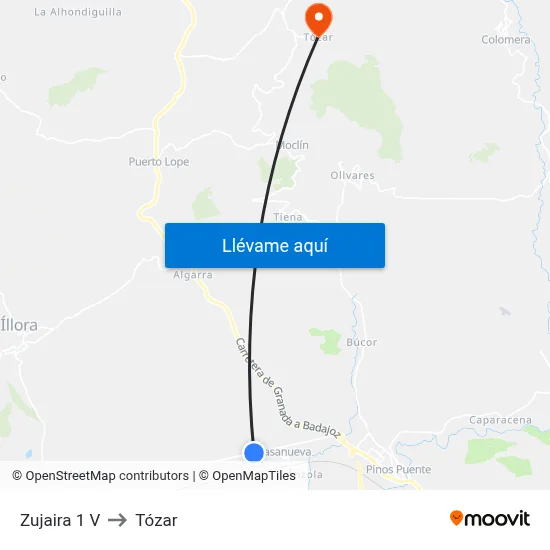 Zujaira 1 V to Tózar map