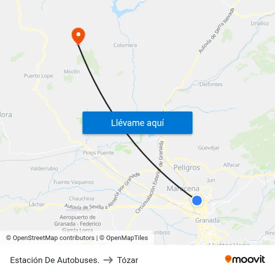 Estación De Autobuses. to Tózar map
