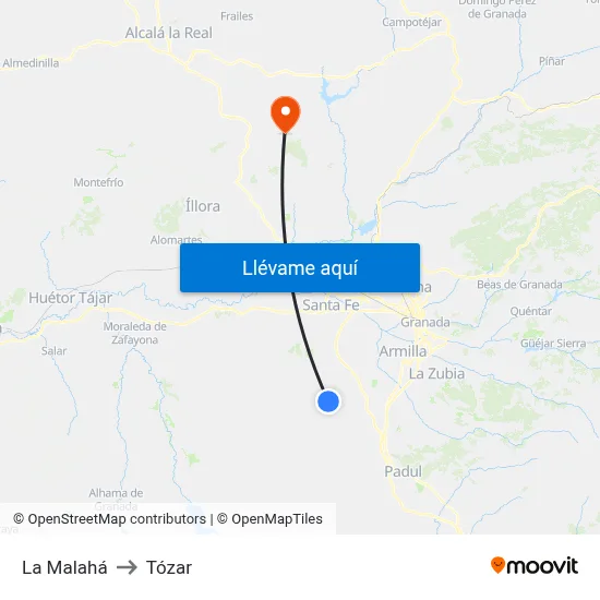 La Malahá to Tózar map