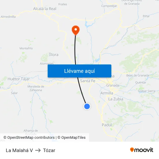 La Malahá V to Tózar map