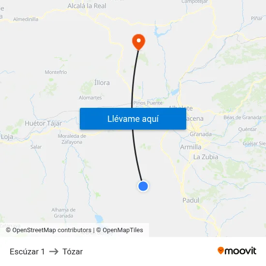 Escúzar 1 to Tózar map