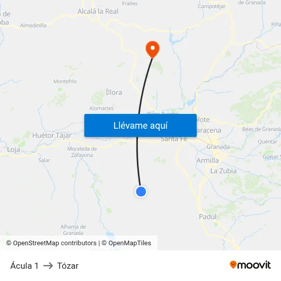 Ácula 1 to Tózar map
