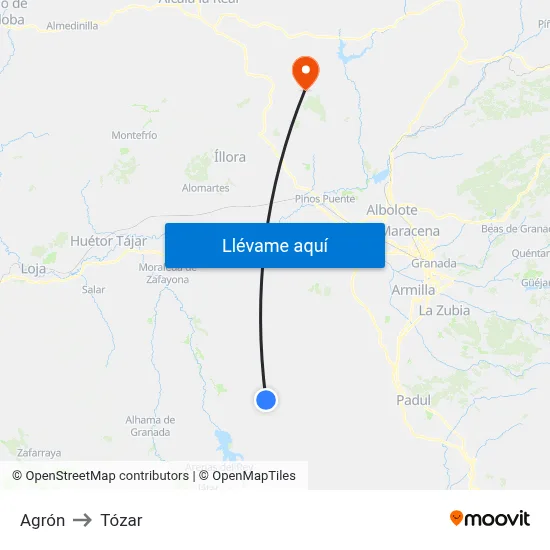 Agrón to Tózar map