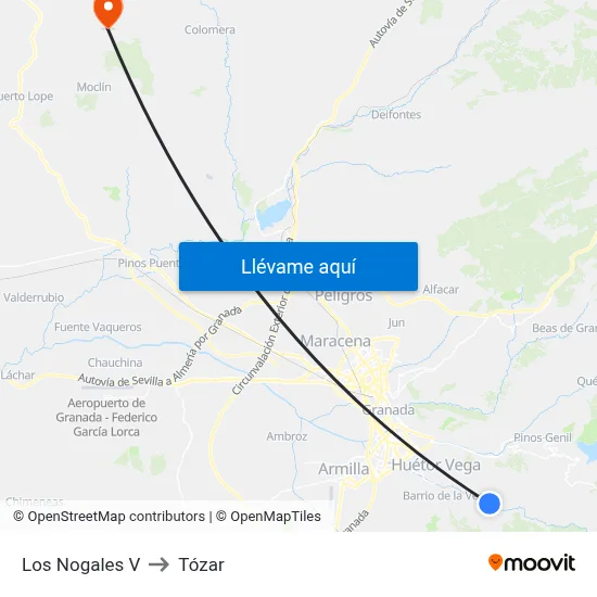 Los Nogales V to Tózar map