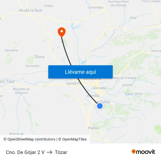 Cno. De Gójar 2 V to Tózar map