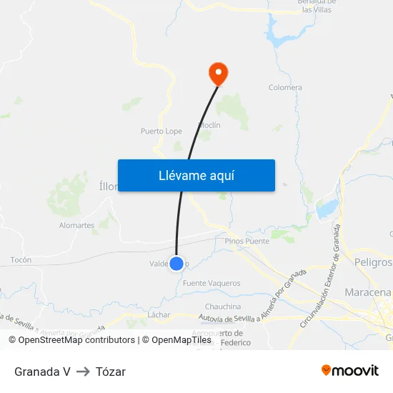 Granada V to Tózar map