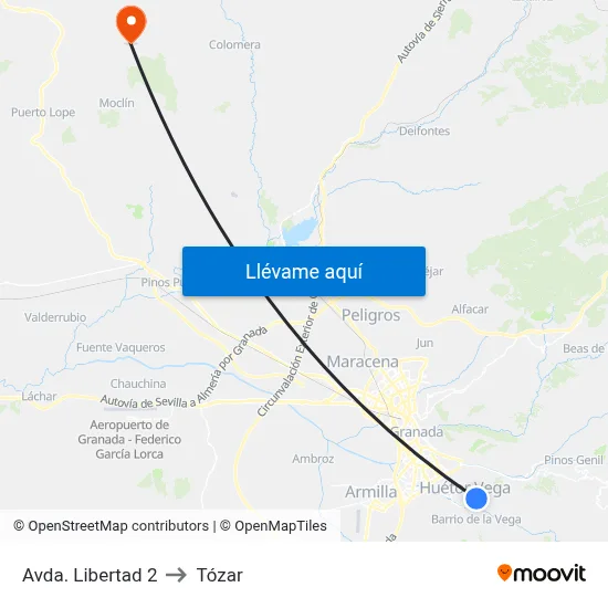 Avda. Libertad 2 to Tózar map