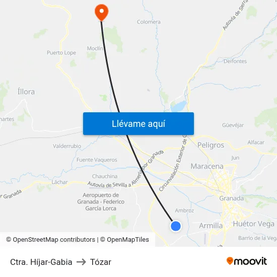 Ctra. Híjar-Gabia to Tózar map