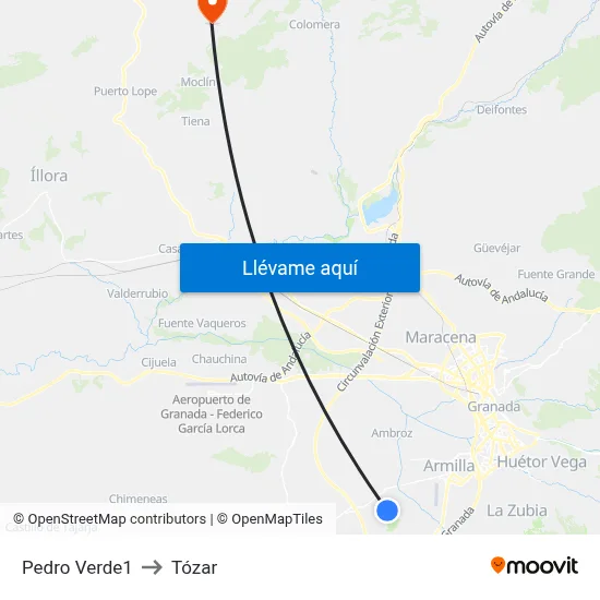 Pedro Verde1 to Tózar map