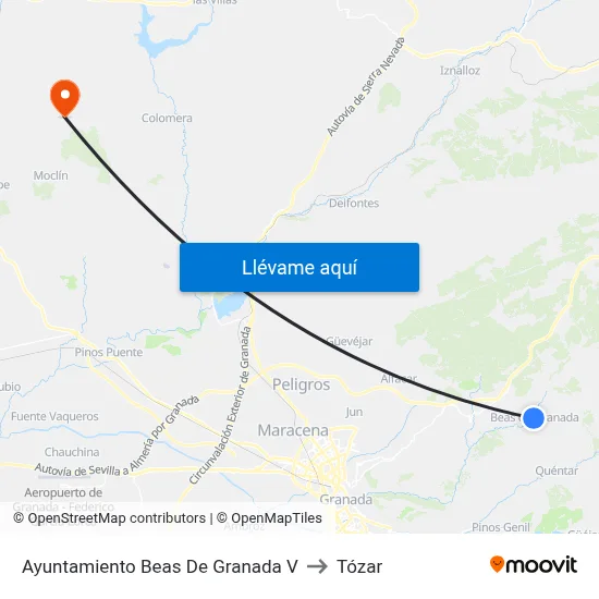 Ayuntamiento Beas De Granada V to Tózar map