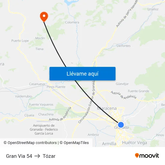 Gran Via 54 to Tózar map