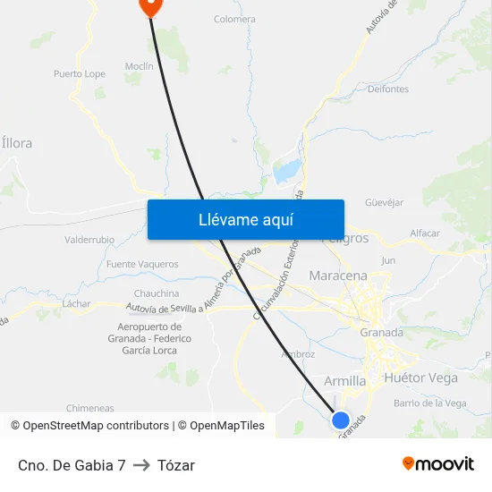 Cno. De Gabia 7 to Tózar map