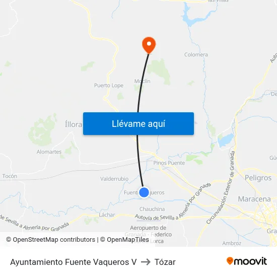 Ayuntamiento Fuente Vaqueros V to Tózar map