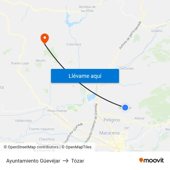 Ayuntamiento Güevéjar to Tózar map