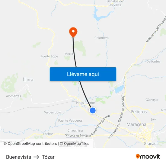 Buenavista to Tózar map