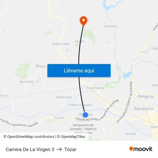 Carrera De La Virgen 3 to Tózar map