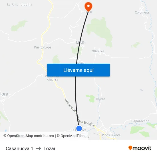 Casanueva 1 to Tózar map