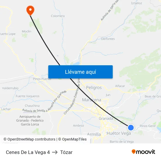 Cenes De La Vega 4 to Tózar map