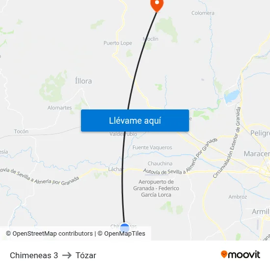 Chimeneas 3 to Tózar map