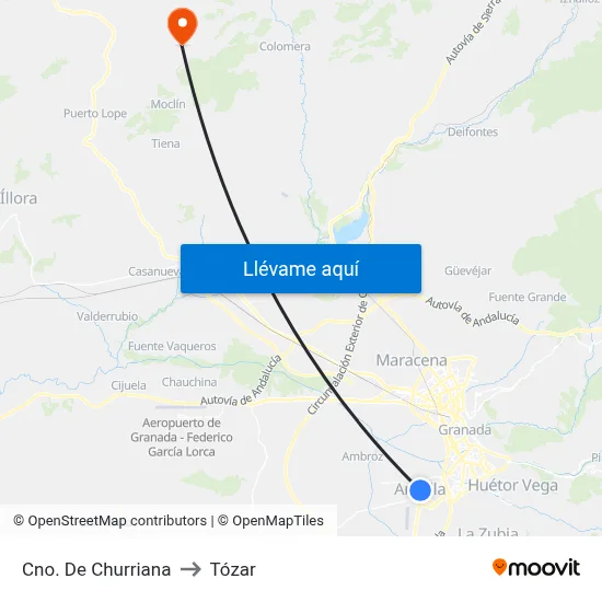 Cno. De Churriana to Tózar map
