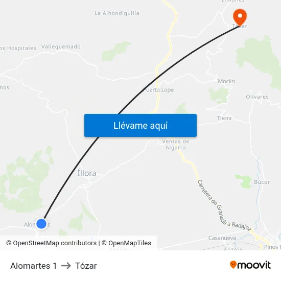 Alomartes 1 to Tózar map