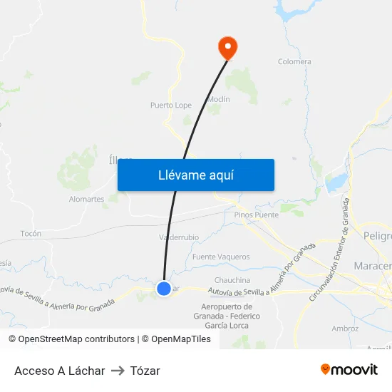 Acceso A Láchar to Tózar map