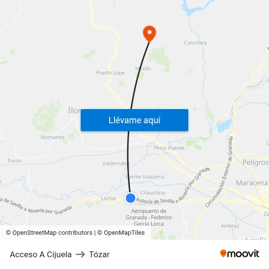 Acceso A Cijuela to Tózar map