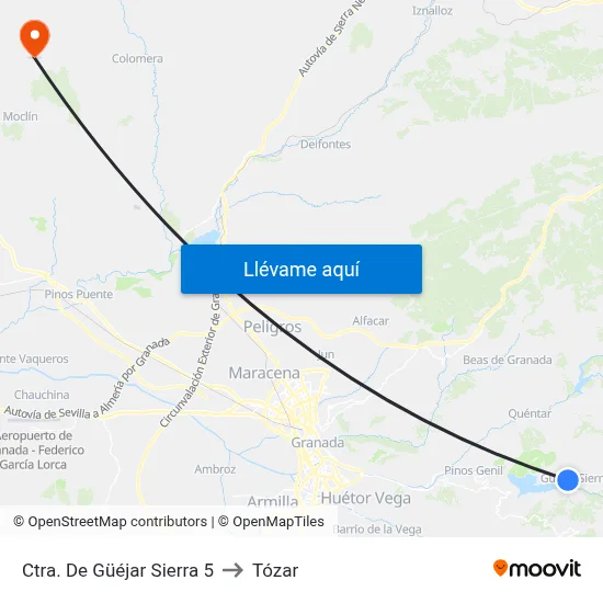 Ctra. De Güéjar Sierra 5 to Tózar map