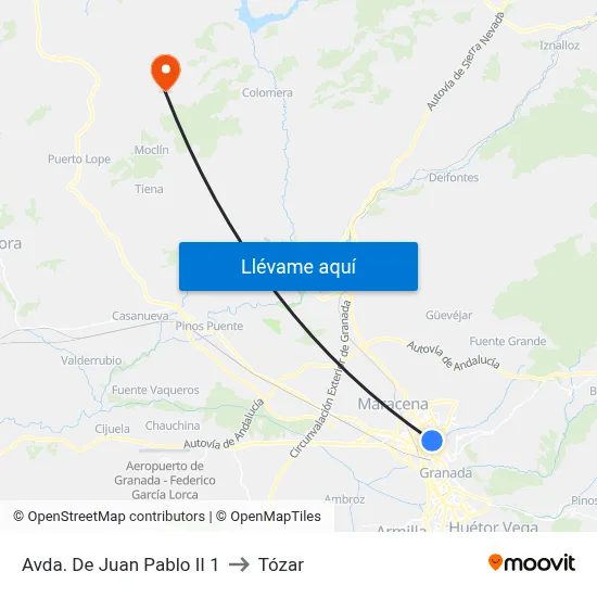 Avda. De Juan Pablo II 1 to Tózar map