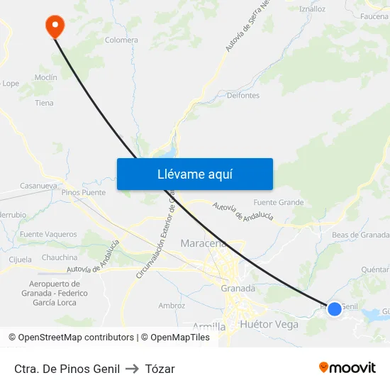 Ctra. De Pinos Genil to Tózar map
