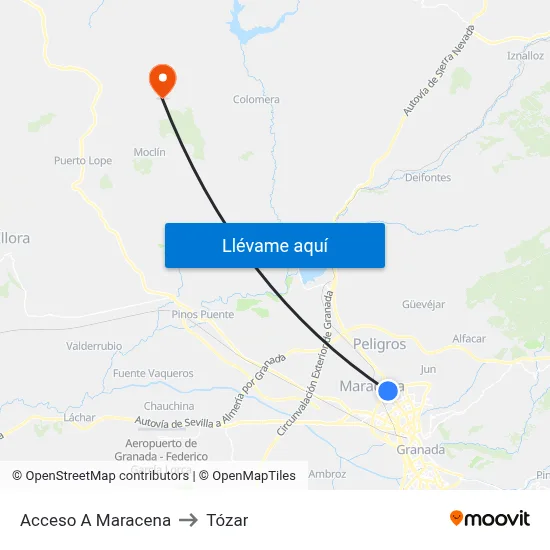 Acceso A Maracena to Tózar map