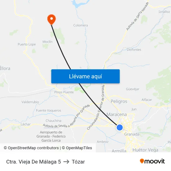 Ctra. Vieja De Málaga 5 to Tózar map