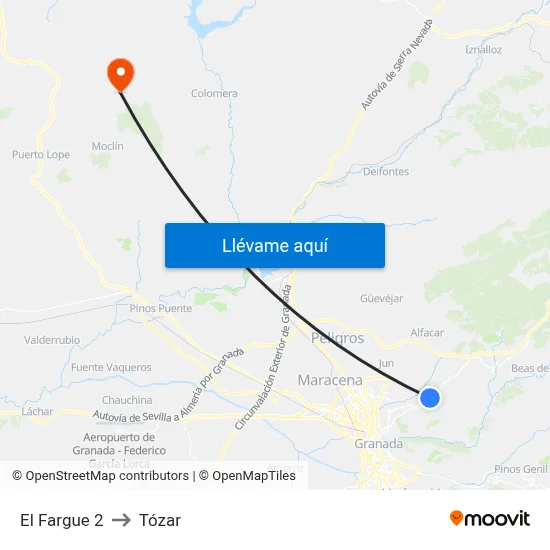 El Fargue 2 to Tózar map