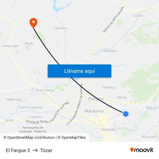 El Fargue 3 to Tózar map