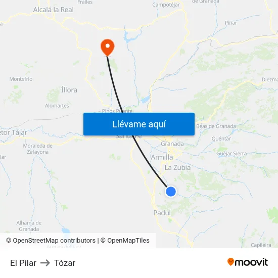 El Pilar to Tózar map