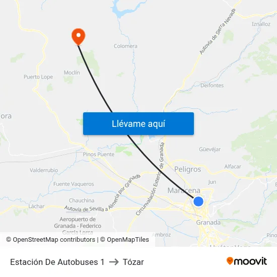 Estación De Autobuses 1 to Tózar map