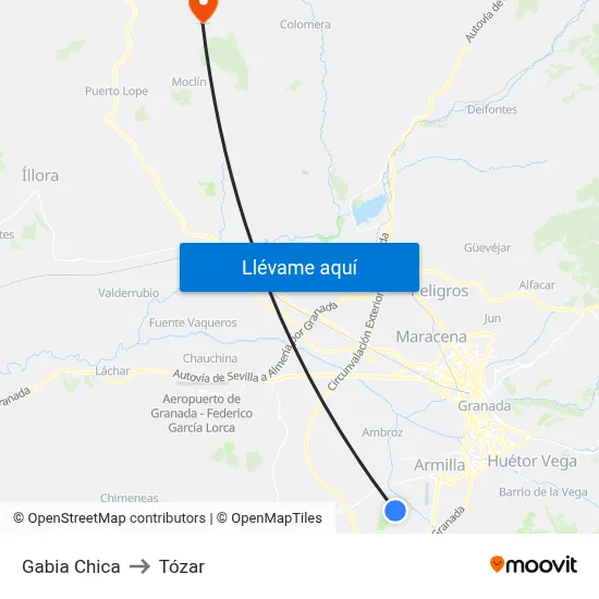 Gabia Chica to Tózar map