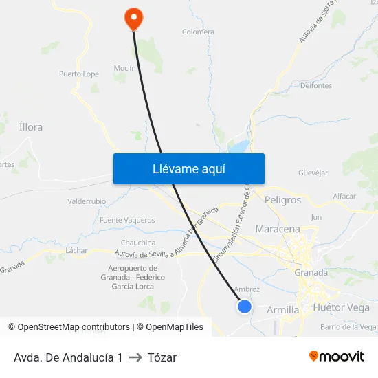 Avda. De Andalucía 1 to Tózar map