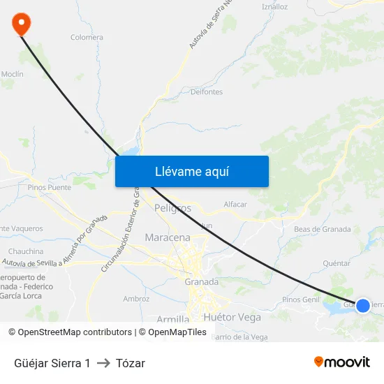 Güéjar Sierra 1 to Tózar map