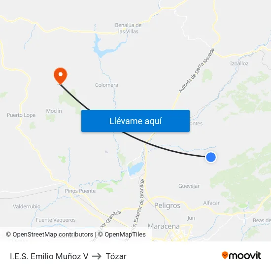 I.E.S. Emilio Muñoz V to Tózar map