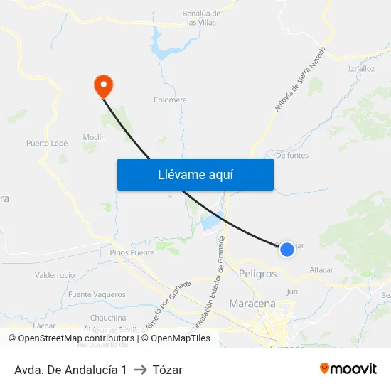 Avda. De Andalucía 1 to Tózar map